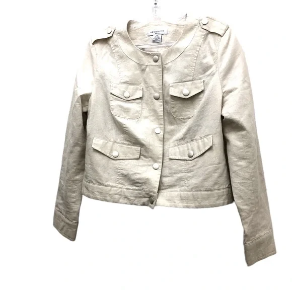 Liz Claiborne W Size PM Cream/Silver Long Sleeve Scoop Neck Short Jacket. - Picture 1 of 8